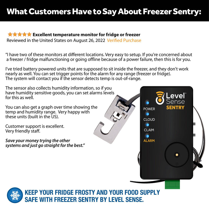 Wifi Freezer Alarm and Refrigerator Temperature Monitor – Wireless Hygrometer Freezer Thermometer with Sensor, Audible Siren and App Supported Notifications for Android and iOS Devices - Sump Alarm